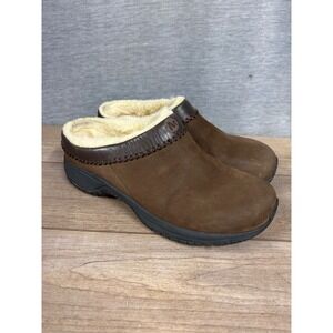 Merrell Encore Ice Brown Suede Faux Fur Lined Clogs Mules Womens Shoes